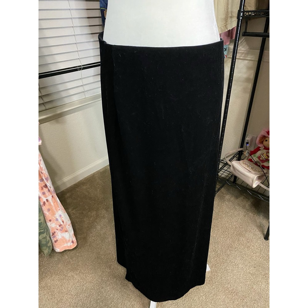 Vintage Sylvie & Mado size XL women black velvet maxi skirt 0721